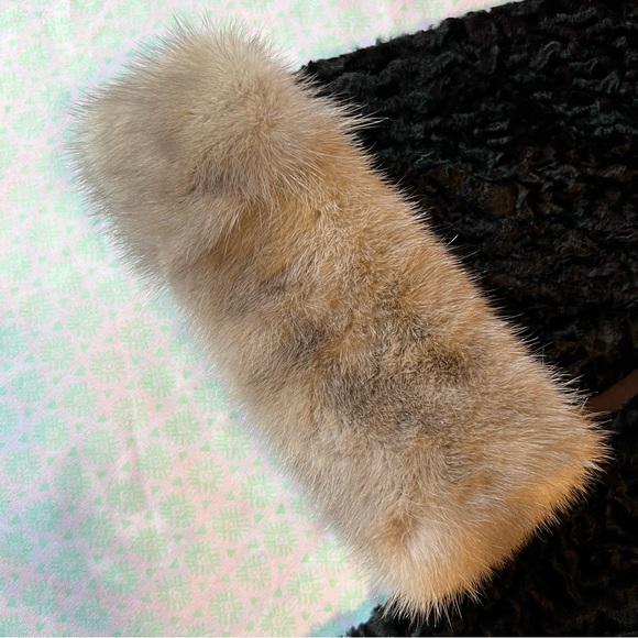 Vintage Black 50s Persian Lamb Coat with Fur Collar 3/4 Length Sleeves, Size M - Picture 6 of 16